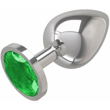 Анальная пробка металлическая серебристая с зеленым кристаллом Onjoy Metal Plug Silver Large