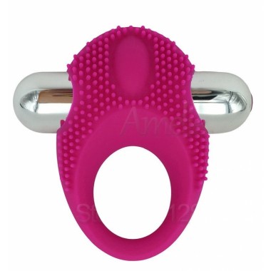 Эрекционное рельефное силиконовое кольцо с вибрацией Onjoy Silicone Collection (розовый)