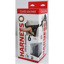Страпон для женщин и мужчин с кожаными трусиками Harness Ultra Realistic 6"  , насадка неоскин (16 см , телесный с черным )
