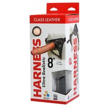 Страпон для женщин и мужчин с кожаными трусиками Harness Ultra Realistic 8"  , насадка неоскин (20 см , телесный с черным )