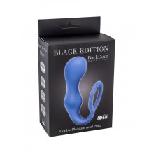 Эрекционное кольцо с анальной пробкой Double Pleasure Anal Plug Blue (10 см , синий)