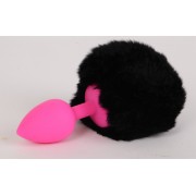 Розовая силиконовая пробка с черным хвостом "Задорный кролик"	