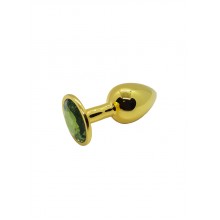 Анальная пробка металлическая золотая с зеленым кристаллом Onjoy Metal Plug Gold Small