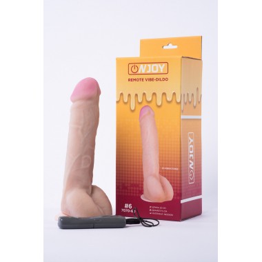 Реалистичный вибратор на присоске из кибер-кожи с выносным пультом Onjoy Remote Vibe-Dildo #6 (10 режимов)