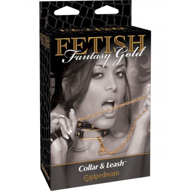 Ошейник Fetish Fantasy Gold Collar & Leash с поводком (черный с золотом)