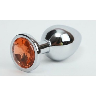Анальная пробка металлическая серебристая с оранжевым кристаллом Onjoy Metal Plug Silver Small