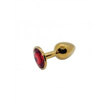 Анальная пробка металлическая золотая с красным кристаллом Onjoy Metal Plug Gold Small