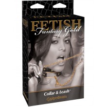 Ошейник Fetish Fantasy Gold Collar & Leash с поводком (черный с золотом)